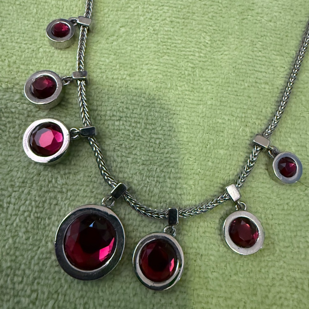 White House Black Market Silver Necklace with Red Accents